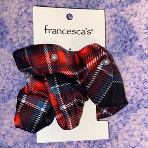 Francesca's Red Black Blue Plaid Pearl-Accent Scrunchie